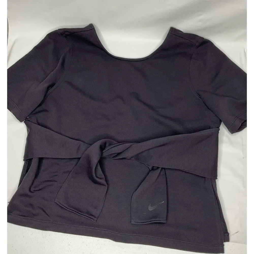Nike Studio Yoga‎ Top Womens Sz L Short Sleeve Training Sweatshirt AR6367-080